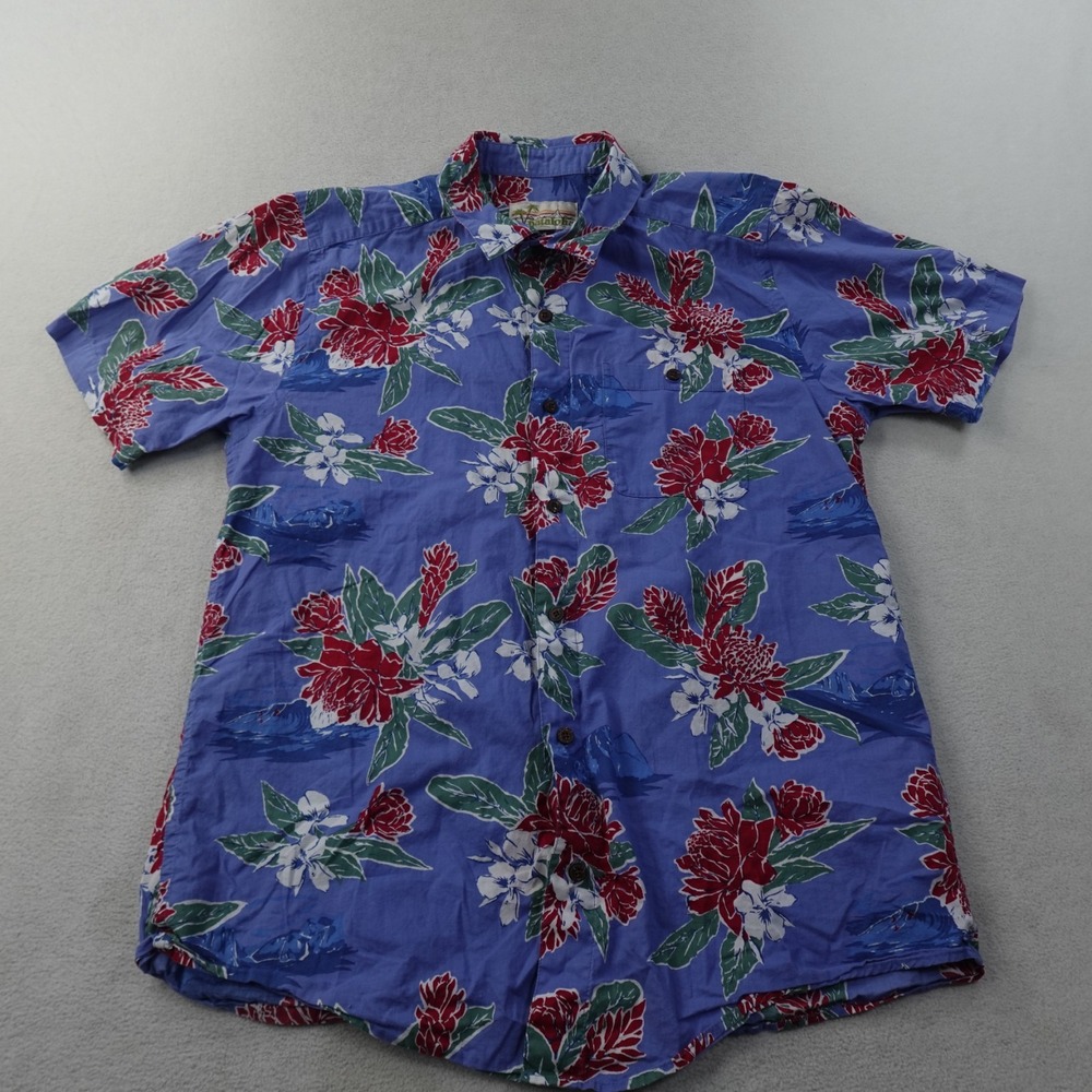 Patagonia Malihini Pataloha Shirt Mens M Blue Floral Hawaiian Organic Cotton